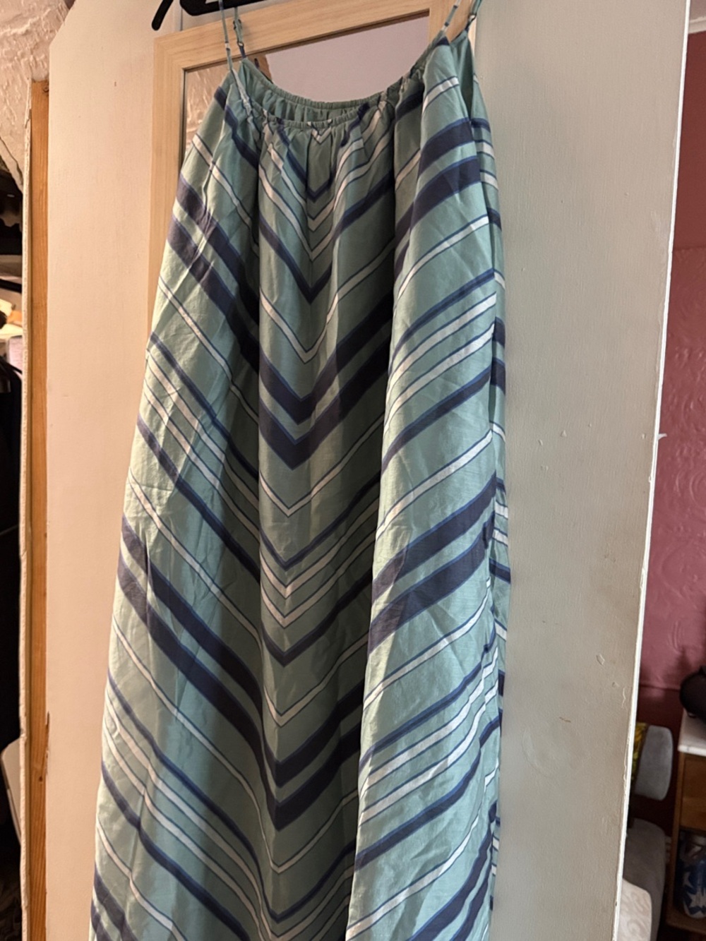 Banana Republic Teal and Navy Striped Chevron Maxi Dress